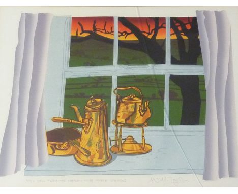 'View from a Window with Copper Utensils', Will Taylor limited edition screen print signed titled and numbered 4/50 in pencil
