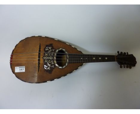Late 19th/early 20th century Italian mandolin with tortoiseshell fingerboard and mother of pearl inlay by F. Fidelio, Naples 