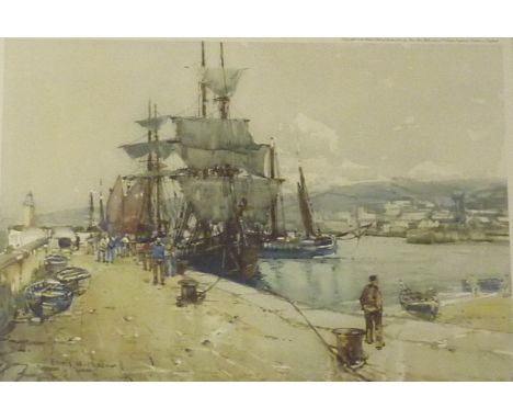 Ships by the Quayside, Frank Mason colour print signed in pencil pub. 1938,  33cm x 45cm