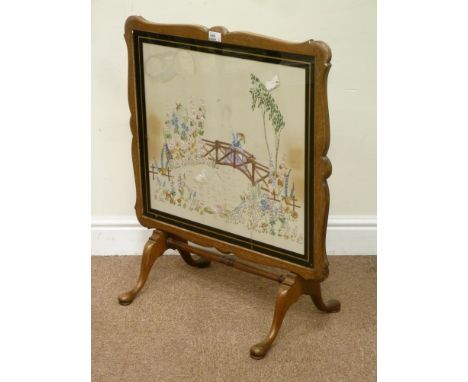 20th century 'Davrad' metamorphic firescreen/coffee table, with needle work panel, 65cm x 59cm