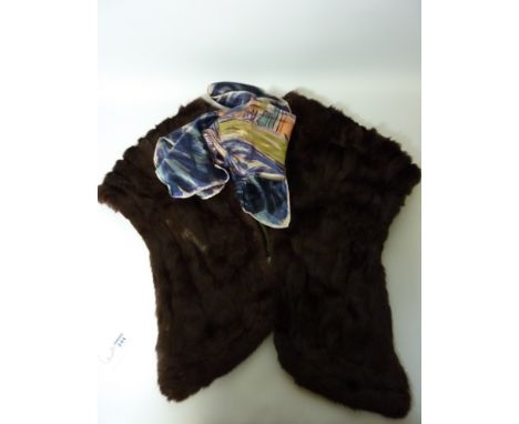 Vintage clothing/accessories- fur stole and a 1930s silk scarf