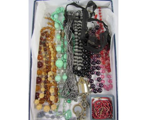 Vintage bead necklaces, watch chains, ear-rings etc