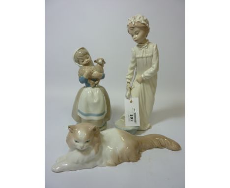 Nao figurines - cat, child with a lamb and child in night gown