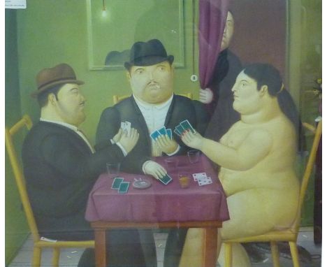 'I Giocatori di Carte', colour print after Fernando Botero 56cm x 67cm