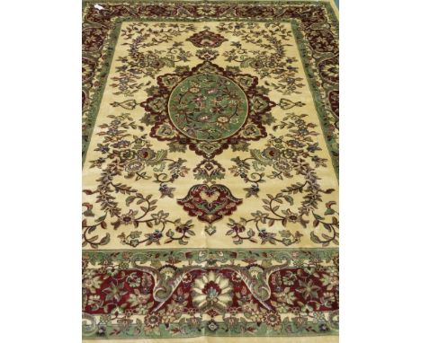 Persian Keshan design beige ground rug carpet, 280cm x 200cm