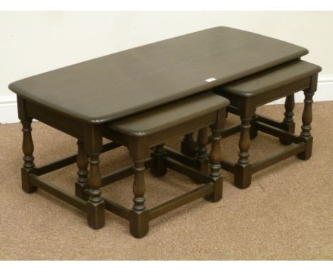 Ercol colonial range elm nest of three tables, W115cm