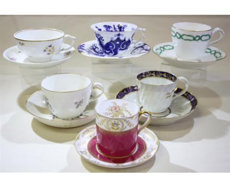 Nine 19th and early 20th Century porcelain cups and saucers.  Comprising of Royal China Works, Worcester and Spode Regent.  T