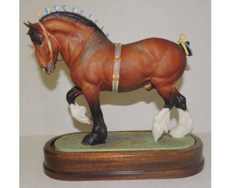 A Royal Worcester Shire Stallion modelled by Doris Lidner, on wood base, 26cms high ++good condition
