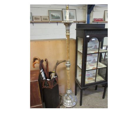SILVER PAINTED AND FABRIC MOUNTED STANDARD LAMP