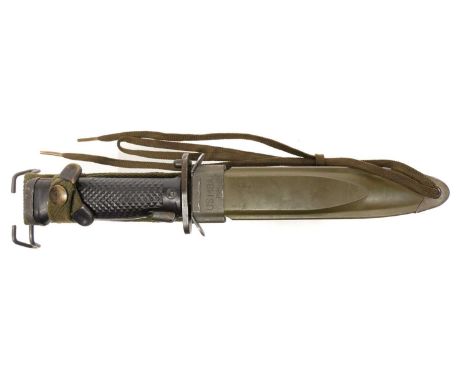 USA M5A1 bayonet and scabbard, made by Milpar, with the later pattern grips with the step down on the checkering, the scabbar