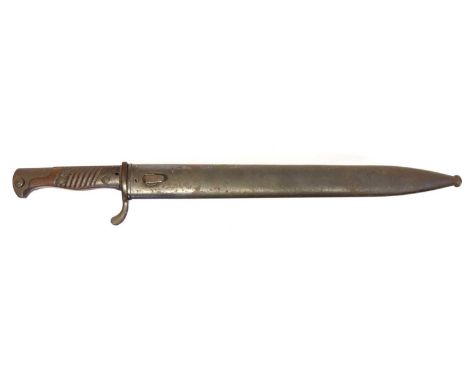 German WWI 98/05 n.A. butcher bayonet and scabbard, the ricasso stamped with Erfurt arsenal mark, the spine with crown over W