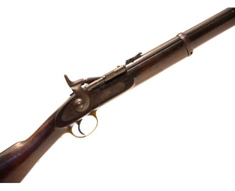 Enfield Snider .577 breech loading carbine, 21.5 inch barrel fitted with bayonet lug and folding ladder sight, mkII ** breech