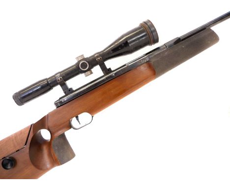 Feinwerkbau Model 300 air rifle, 14 inch barrel, fitted with silencer, with B. Nickel Supra Marburg/l 7x9 scope, serial numbe