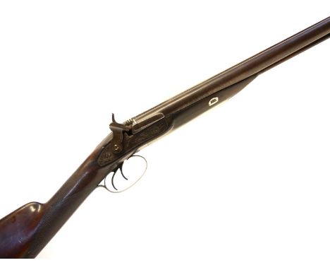 Double barrel 11bore percussion shotgun, 27.5inch Damascus barrels with platinum lined breeches, originally patch lock, the l