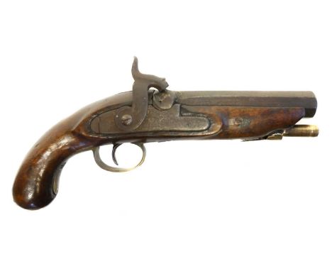 Percussion 17 bore 'Man Stopper' pistol, 5.5inch octagonal barrel, the lock converted from flintlock with faint inscription. 