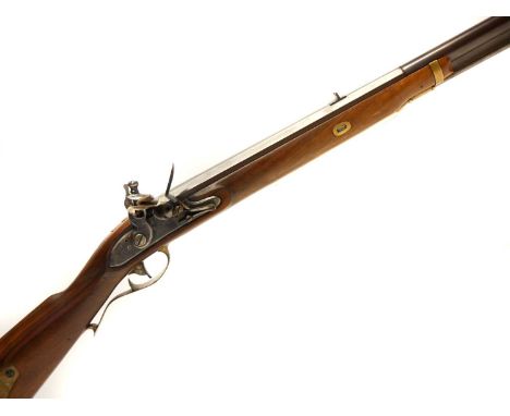 Navy Arms flintlock Harper's Ferry .58 calibre rifle, 35inch Spanish form half round half octagonal barrel, stock with brass 