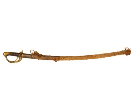 French 1822 pattern heavy cavalry sabre, brass guard with 73 rack number, and wire bound grip, the blade engraved with arsena