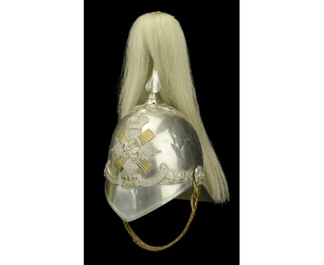 Fife Light Horse 1871 pattern Trooper’s Helmet. A reasonable Victorian example, with white metal skull, plume holder and whit