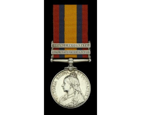 Queen’s South Africa 1899-1902, 2 clasps, Cape Colony, Orange Free State (6264 Pte. J. McCaughley. Rl: Innis: Fus:) light scr