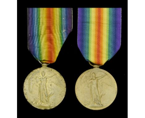Victory Medal 1914-19 (2) (128410 Gnr. G. Futrill. R.A.; 42465 Gnr. R. T. Spraggs. R.A.) edge bruising to first, nearly very 