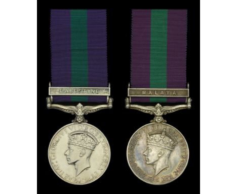 General Service 1918-62, 1 clasp (2), Palestine (364239. F/Sgt. A. J. Rees. R.A.F.) with outer OHMS transmission envelope, ad