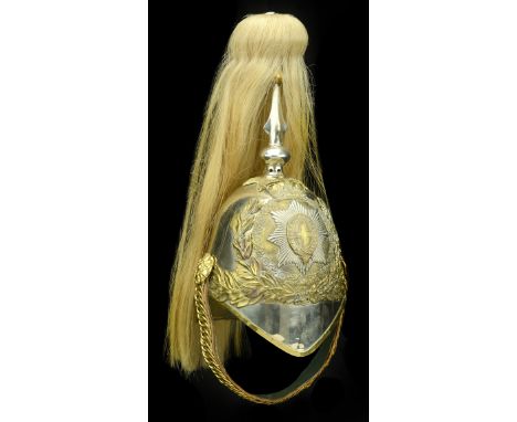 Household Cavalry, Life Guards 1871 pattern Trooper’s Helmet. A good example, with white metal skull, plume holder and white 