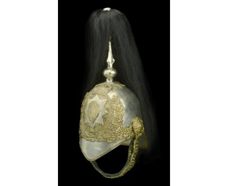 Household Cavalry, Life Guards 1871 pattern Trooper’s Helmet. A reasonable example, with white metal skull, plume holder and 