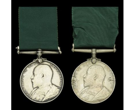 Volunteer Force Long Service Medal, E.VII.R. (2) (3009 Serjt: J. Forbes. 1st Forfar: R.G.A. Vols.; 3826 Sjt: G. Roger. 1/Forf