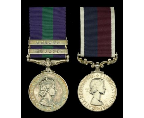 Pair: Corporal J. Tate, Royal Air Force  General Service 1918-62, 2 clasps, Cyprus, Malaya (SAC J Tate (4047376) RAF); Royal 
