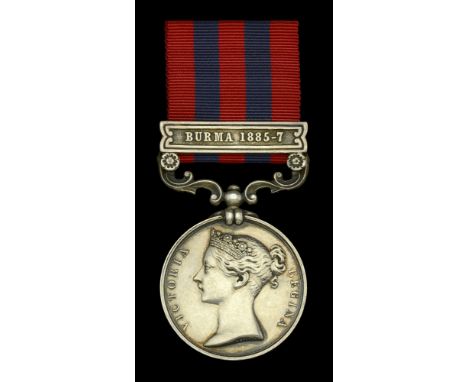 India General Service 1854-95, 1 clasp, Burma 1885-7 (2169 Sergt. I.M. E. P. Rice 2nd. Bn. R. Muns. Fus) first initial offici