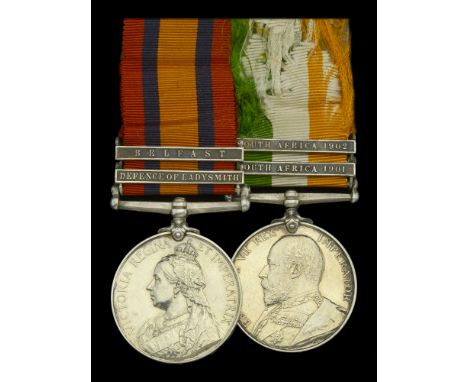 Pair: Private F. G. Bates, 5th (Royal Irish) Lancers  Queen’s South Africa 1899-1902, 2 clasps, Defence of Ladysmith, Belfast