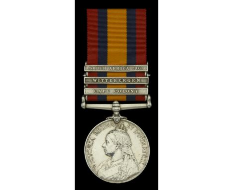 Queen’s South Africa 1899-1902, 3 clasps, Cape Colony, Wittebergen, South Africa 1901, unofficial retaining rod between secon