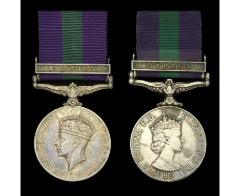 General Service 1918-62, 1 clasp (2), Palestine (7011984 Rfmn. J. E. Turkington. R.U. Rif.); Cyprus (23419234 Rfn. M. Ward. R