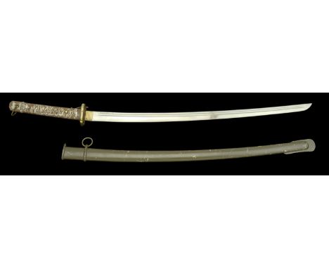 Second War Japanese N.C.O.’s Katana. A good example with a 69.5 cm curved steel blade with single fuller and numbered ‘40893’