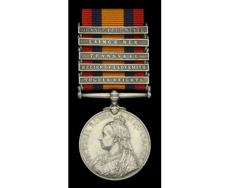 Queen’s South Africa 1899-1902, 5 clasps, Tugela Heights, Relief of Ladysmith, Transvaal, Laing’s Nek, Orange Free State, uno