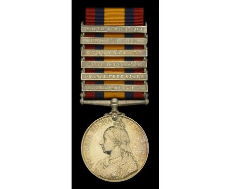 Queen’s South Africa 1899-1902, 6 clasps, Tugela Heights, Orange Free State, Relief of Ladysmith, Transvaal, Laing’s Nek, Sou