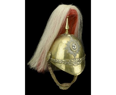 5th (Princess Charlotte of Wales’) Dragoons 1871 pattern Trooper’s Helmet. A fair example, with brass skull, plume holder and