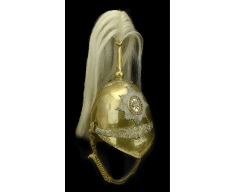 4th (Royal Irish) Dragoons 1871 pattern Trooper’s Helmet. A good example, with brass skull with plume holder and white horseh
