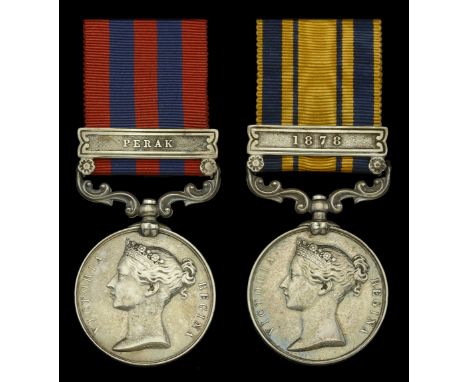 Pair: Captain S. W. Cameron, 80th Regiment of Foot (Staffordshire Volunteers)  India General Service 1854-95, 1 clasp, Perak 