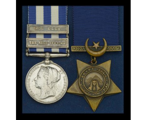 Pair: Private R. Pearson, Rifle Brigade  Egypt and Sudan 1882-89, undated reverse, 2 clasps, The Nile 1884-85, Abu Klea (3617