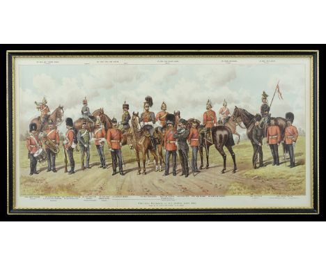 The Irish Regiments of the British Army 1897. A drawing for the ‘Boy’s Own Paper’ by R. Simkin, depicting 20 members of Irish