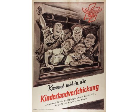 "CHILDREN'S EVACUATION" POSTERScarce Third Reich-era poster, 23 1/2" x 15 3/4", advertising the relocation of German children