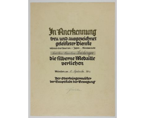 KARL FIEHLER(1895-1969) German politician of the NSDAP and Mayor of Munich from 1933 until 1945. Printed D.S., 1p. 4to., Muni