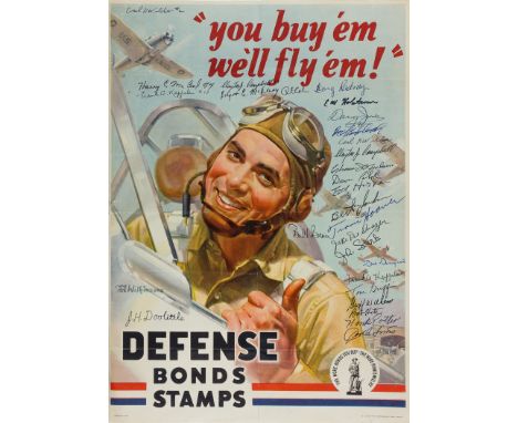 JIMMY DOOLITTLE AND 27 "DOOLITTLE RAIDERS"A terrific multi-signed item, a vintage 10" x 14" American war bond poster, signed 