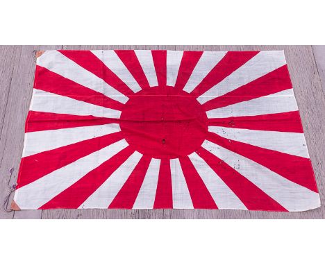 JAPANESE ARMY BATTLE FLAGJapanese Army battle flag, 60" x 42" cotton, leather tabs attached to the corners along the hoist wi