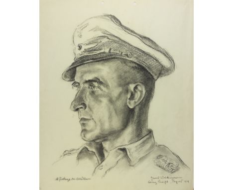 SKETCH OF A GERMAN FIELD SURGEON BY HANS VOLKMAROriginal sketch in graphite, 13 1/2" x 16 1/2", a chest-up profile portrait o