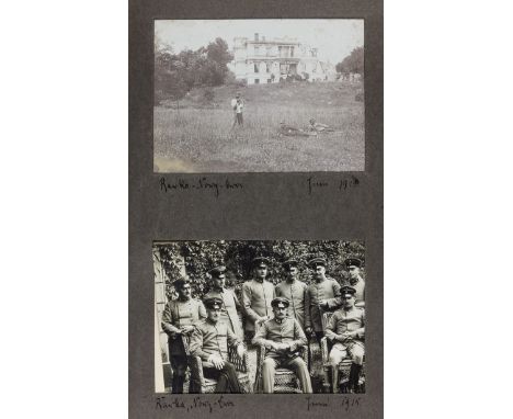 GERMAN OFFICER'S PHOTOGRAPH ALBUMWorld War I German officer's photograph album, 8" x 10" with tri-color ribbon on cover, cont
