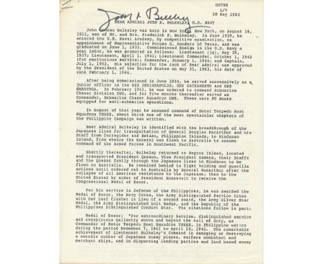 ALLIED GENERALS AND OTHER NOTABLESFine lot of signed items, includes: Admiral JAMES BULKELEY signed copy of his typed biograp