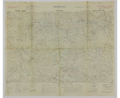 AMERICAN INVASION MAP OF VALOGNESImportant battle map intended for use in the capture of the strategic town of Valognes short