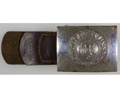 "GOTT MIT UNS" BUCKLEChromed steel German army belt buckle reading "Gott Mit Uns" in relief, made in 1940 by "NOELLE[?]" as i